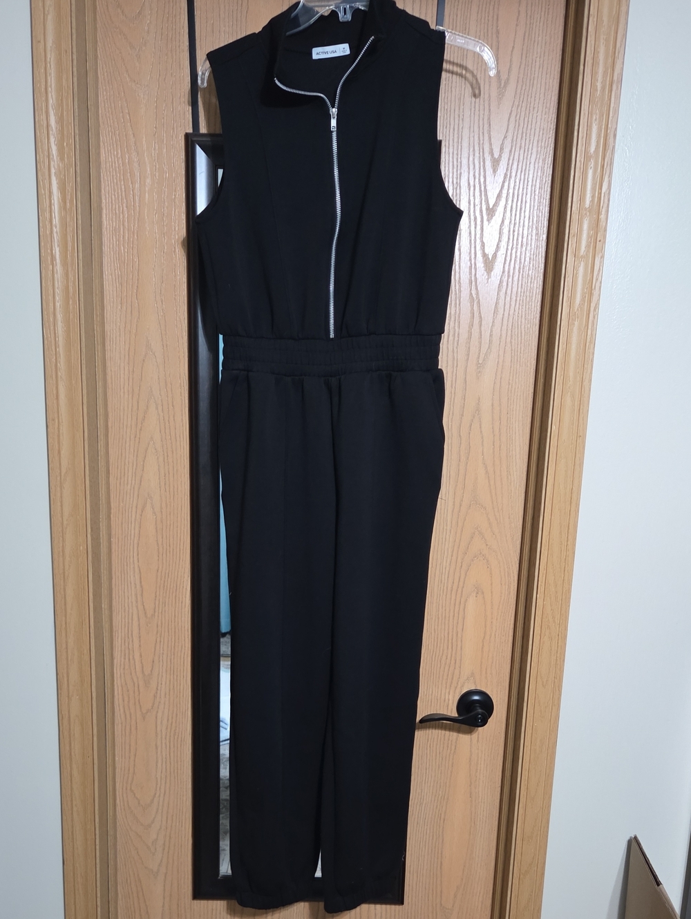 Active USA Black Sleeveless Zip-Front Jumpsuit